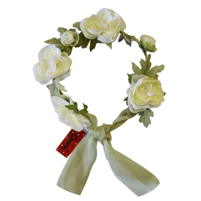 Corona Flores Blancasblanca con Lazada de Chiffon