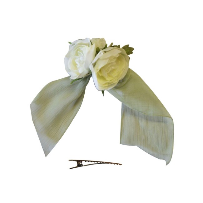 Pinza Flores Blancas con Tiras de Chiffon